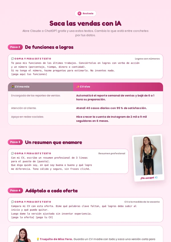 Prompts para mejorar el CV con IA y ejemplo de CV momia contra CV vivo