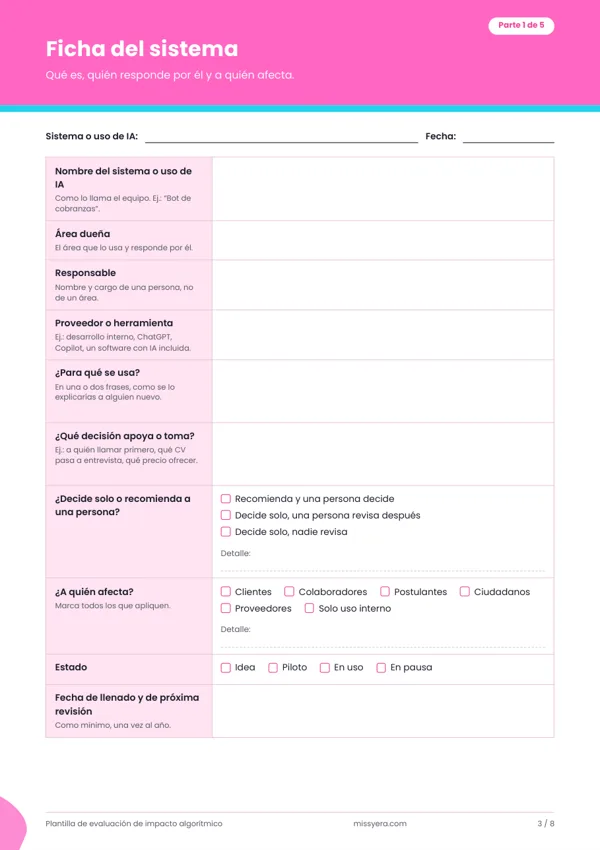 Ficha del sistema de IA en la plantilla de evaluación de impacto algorítmico
