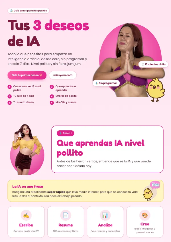 Portada de la guía Tus 3 deseos de IA de Miss Yera